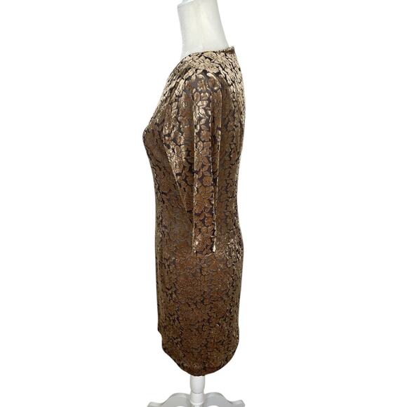 Crushed Velvet Burnout Floral Dress Brown Gold Women's Sz Small Y2K Whimsigoth - Picture 4 of 15